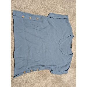 Bella Amore Linen Blend Tunic Top 100% Linen Blue V Neck Button Detail Size S M